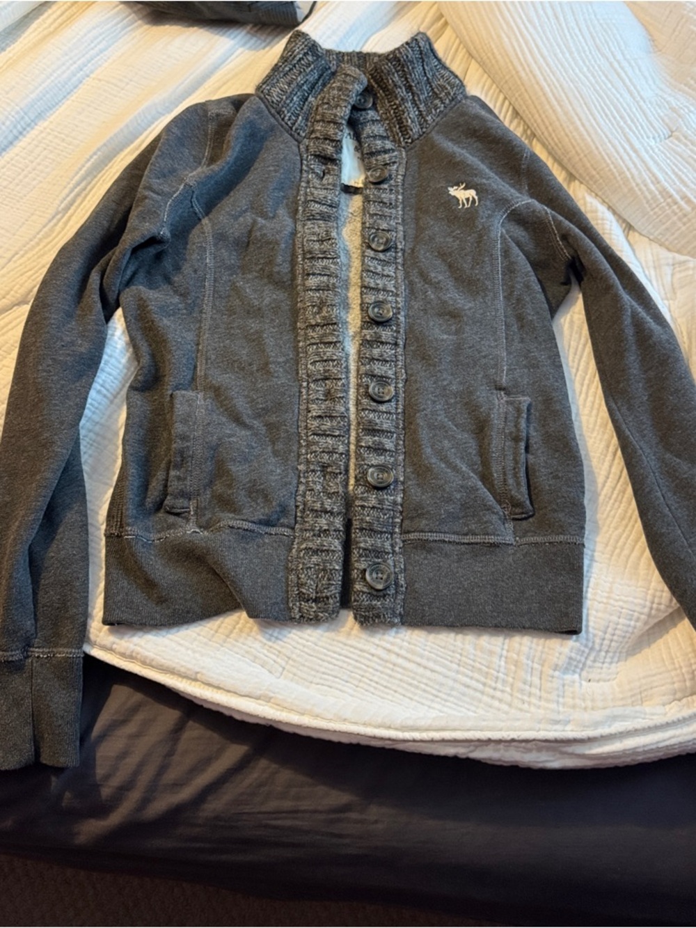 Abercrombie & Fitch Women's Charcoal Gray Button-Front y2k small cardigan jacket